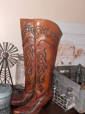 Dan Post Tall Brown Leather Western Boots with Black Stitching
